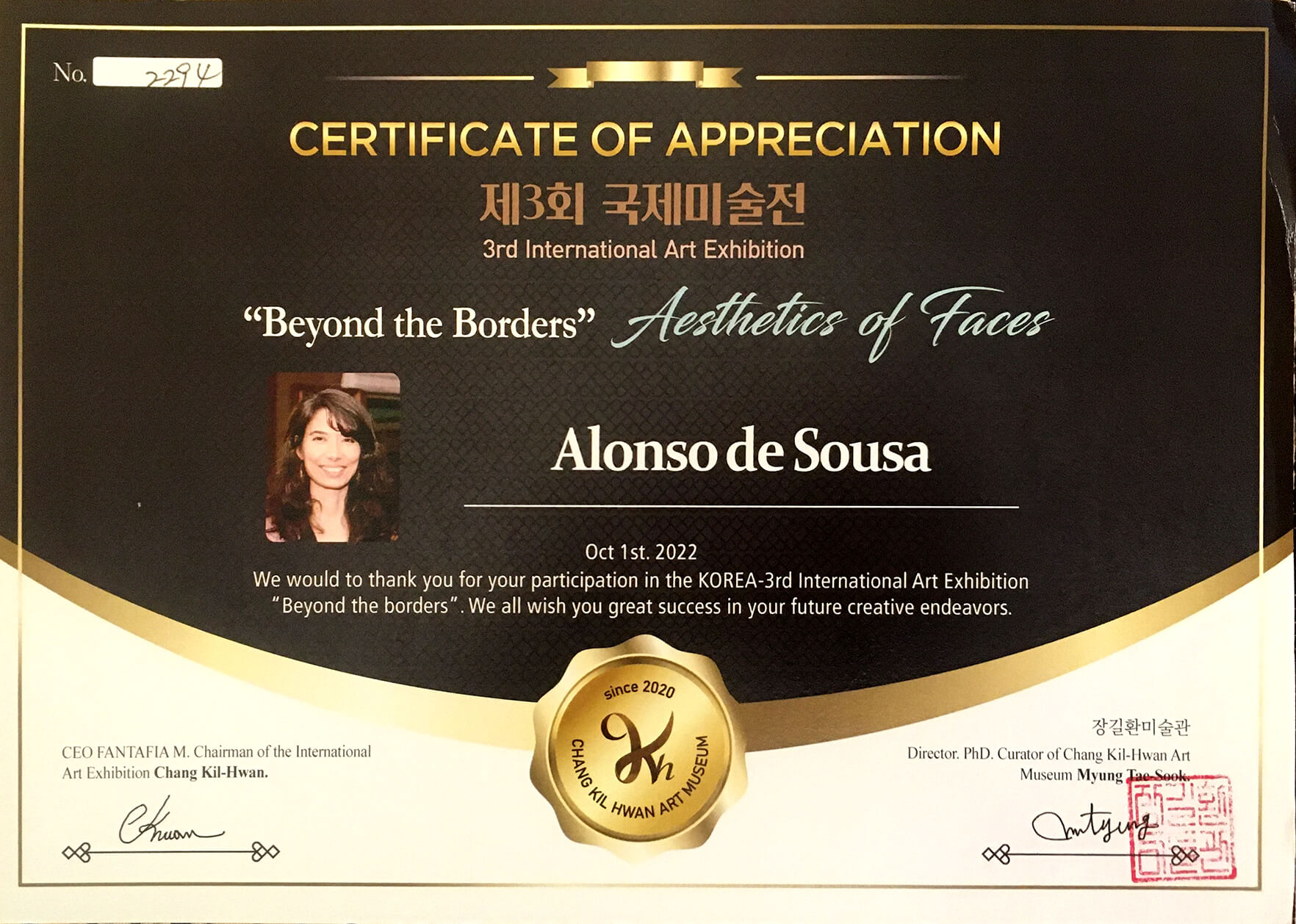 Certificado de participación en la exposición artística