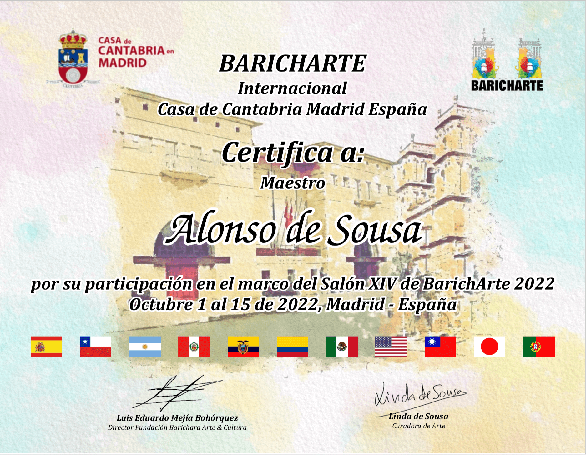 Certificado de participación en la exposición artística