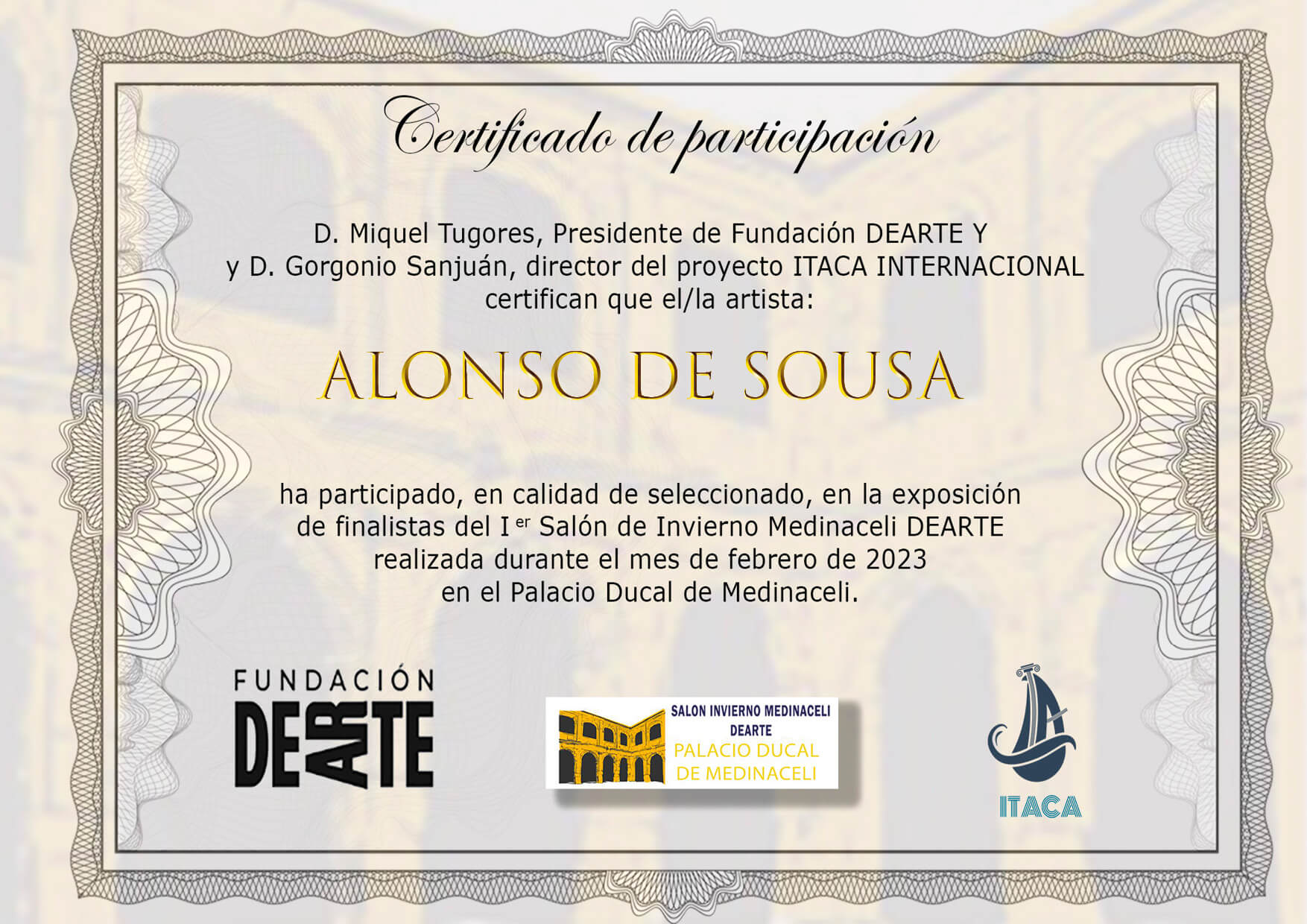 Certificado de participación en la exposición artística