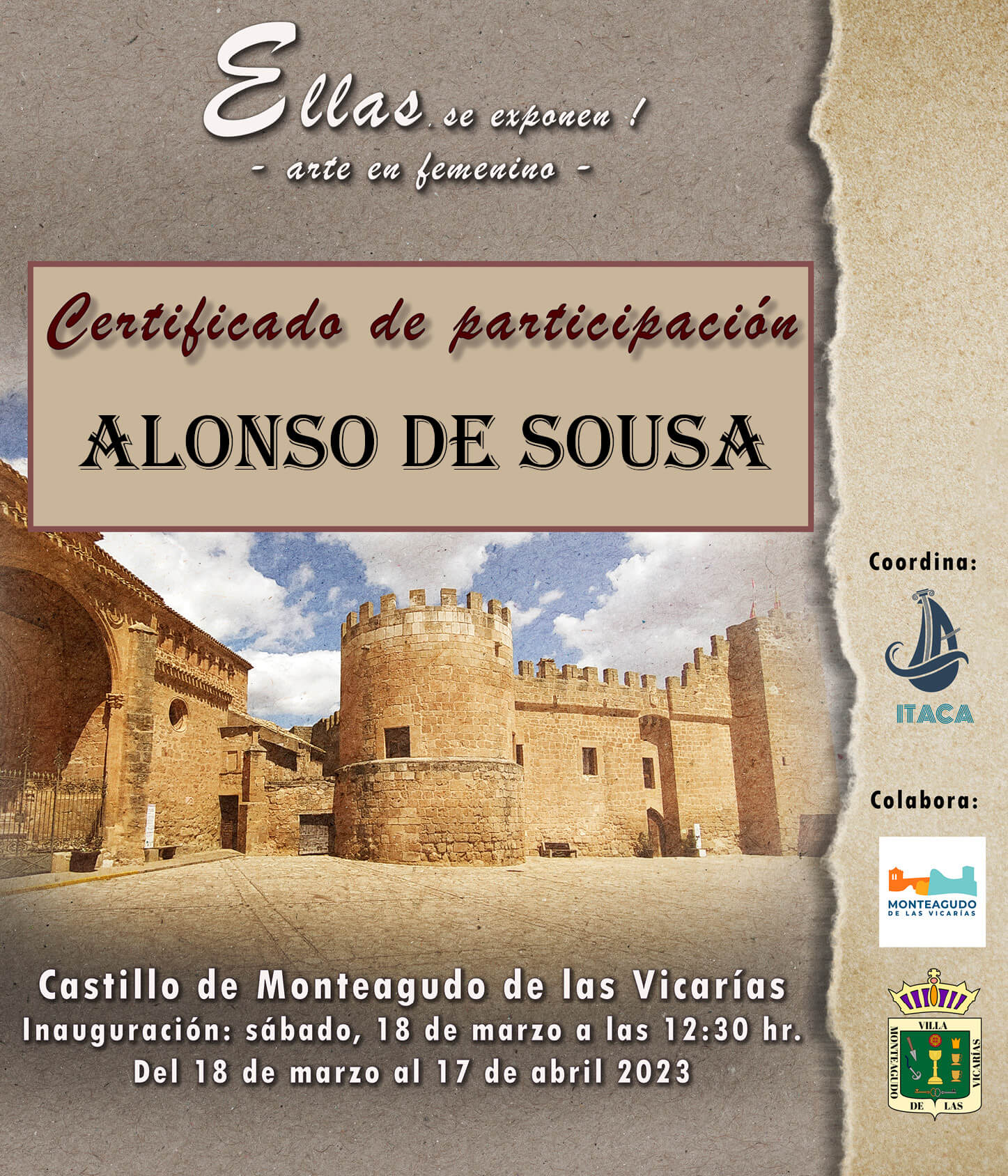 Certificado de participación en la exposición artística