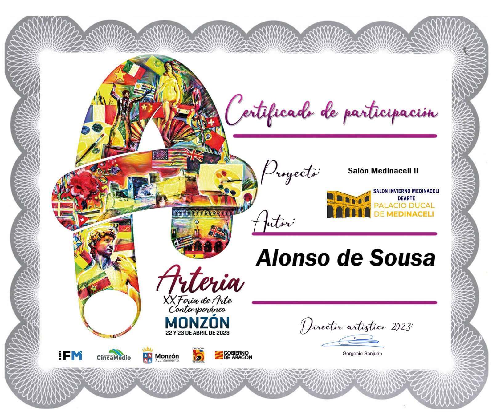 Certificado de participación en la exposición artística