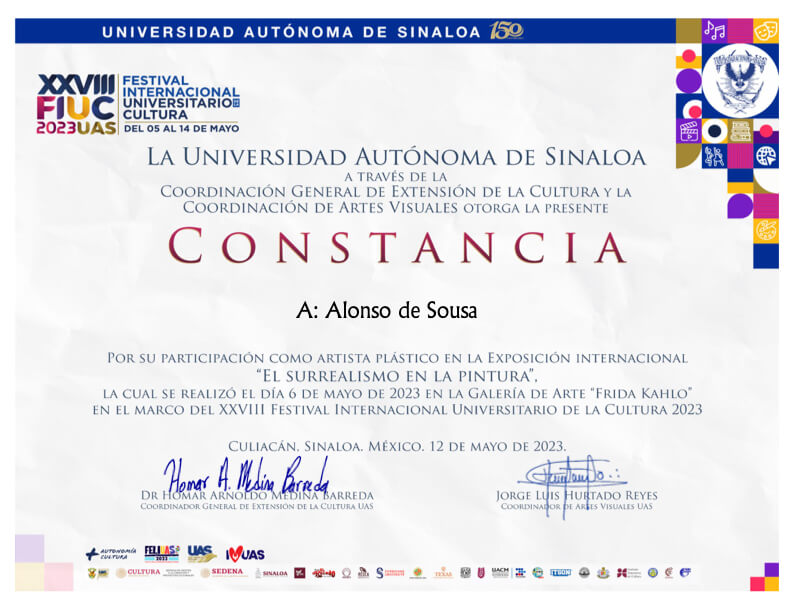 Certificado de participación en la exposición artística