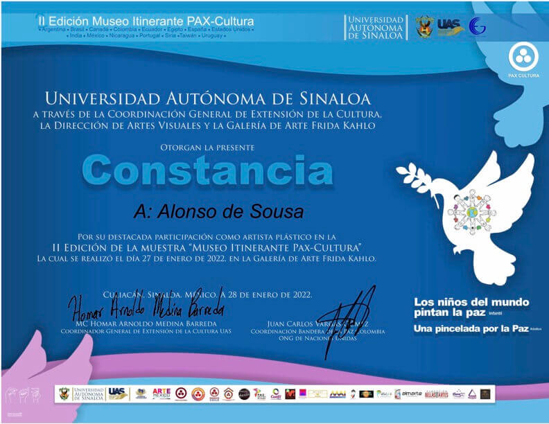 Certificado de participación en la exposición artística